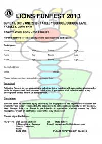 FunFest form for Families FunFest form for Families